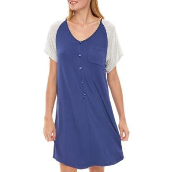 Womens Soft Knit Short Sleeve Nightgown, Button Down Night Shirt Pajamas