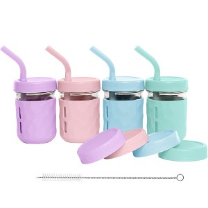 WeeSprout Glass Cups with Lids & Straws, Spill-Resistant Cups for Toddlers & Kids, Set of 4 - 1 of 4