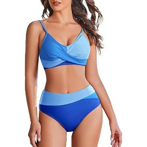 AI'MAGE Women's High Waisted Bikini Set 2025 Tummy Control Swimsuits Two Piece Swim Suit Color Block Bathing Suits - 1 of 3