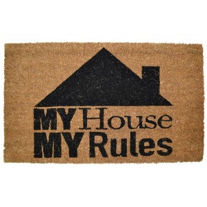 HomeRoots 18" X 30" Brown and Black Coir My House My Rules Outdoor Door Mat - 1 of 4