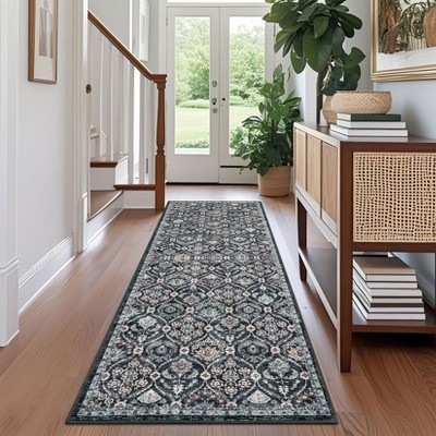 Washable Vintage Printed Rug Non Slip Low Pile Rug Soft Retro Throw Floor Cover Foldable Indoor Carpet for Living Room Bedroom Playroom Nursery