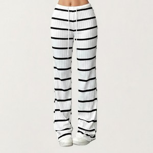 Anna-Kaci Women's Striped Drawstring Lounge Pants with Elastic Waistband and Relaxed Wide Leg Fit - 1 of 4