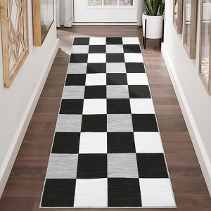 Washable Modern Checkered Plaid Rug Non Slip Low Pile Rug Soft Geometric Throw Floor Cover Foldable Indoor Carpet for Living Room Bedroom Playroom - 1 of 4