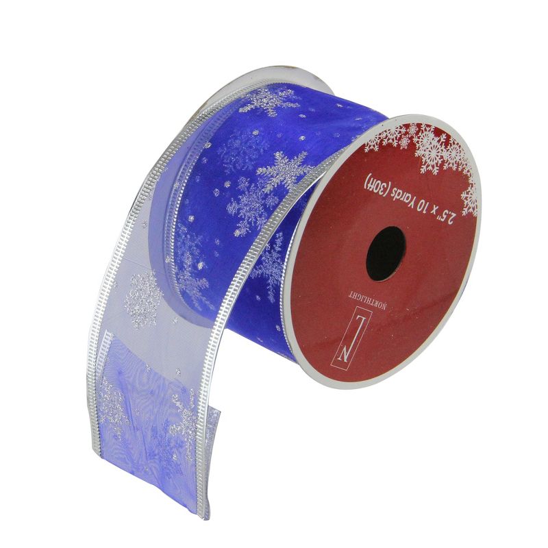 Northlight Club Pack of 12 Blue and Silver Glitter Snowflakes Wired Craft Ribbons 2.5" x 120 Yards, 1 of 4
