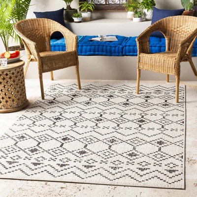 Haynesville Black and White Geometric Polypropylene Outdoor Rug