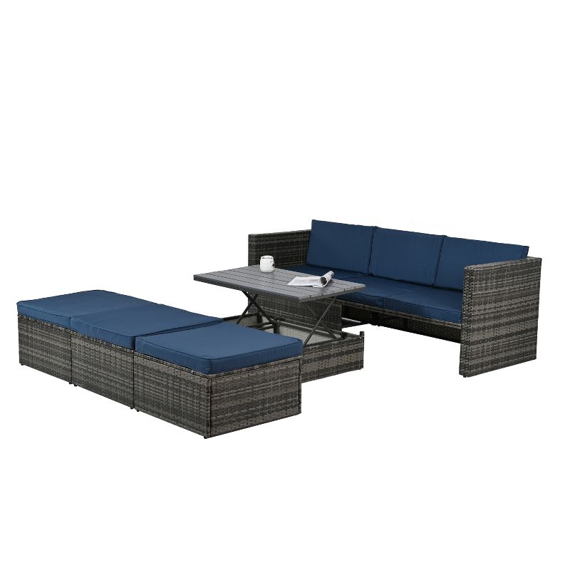 Betty 5-piece All-weather PE Wicker Patio Sectional Sofa With Plywood Coffee Table, Outdoor Furniture - Maison Boucle, 3 of 10