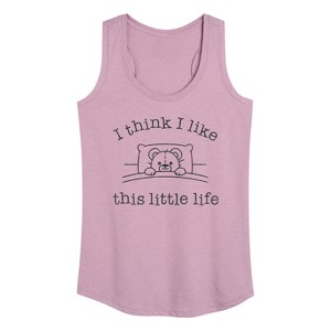 Women's - Instant Message - I Think I Like This Little Life Bear In Bed Graphic Racerback Tank - 1 of 4