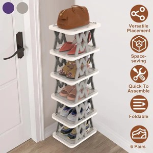 Aeelleea 6-Tier Foldable Shoe Rack, Freestanding Narrow Shoe Storage ...
