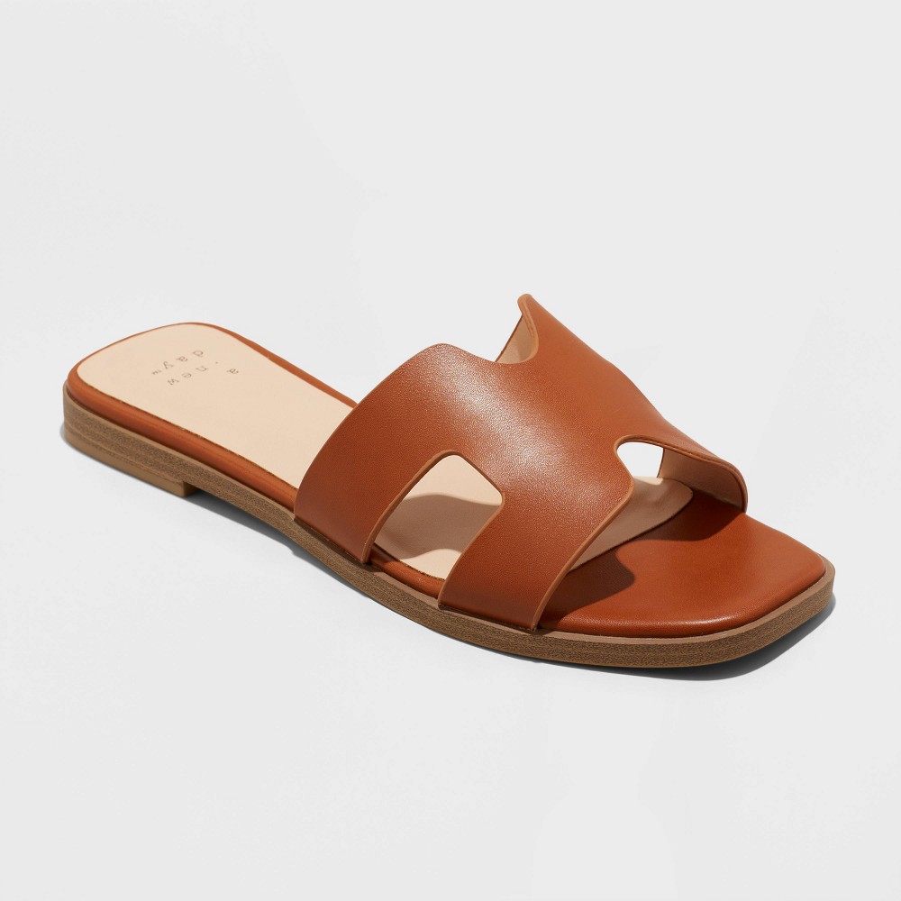 (Size:#6)Women's Nina Slide Sandals - A New Day™ Cognac 6