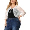Agnes Orinda Women's Plus Size Shrug 3/4 Sleeves Lace Tie Neck Crop Bolero Cardigan - 2 of 4