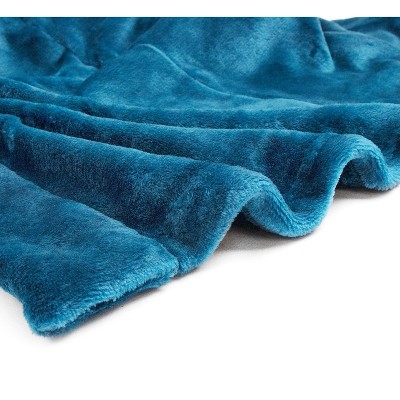 Blue Microfiber Fleece Long Sleeve Zip Robe with Pockets