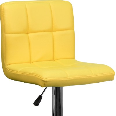 Yellow Quilted Adjustable Height Swivel Barstool with Chrome Base