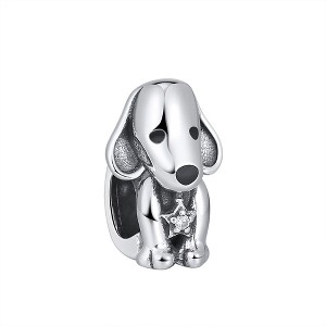 Puppy Dog Charm European Bead CZ Sterling Silver Ginger Lyne Collection - 1 of 4