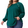 Women's Plus Size Ribbed Knit Button Decoration Crew Neck Long Sleeve Casual Tunic Blouses - Agnes Orinda - 2 of 4
