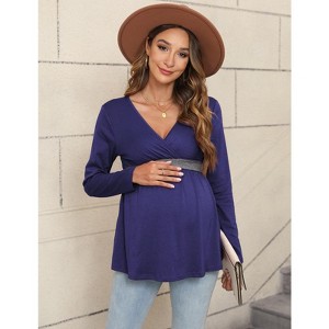 WhizMax Womens Maternity Shirts Long Sleeve Pregnancy Tops Casual V Neck Knit Pregnant Blouses - 1 of 4