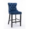 DOMETOUR Contemporary Velvet Upholstered Barstools Button Tufted Bar Stools Wooden Legs and Chrome Nailhead Trim Set of 2 - 2 of 4