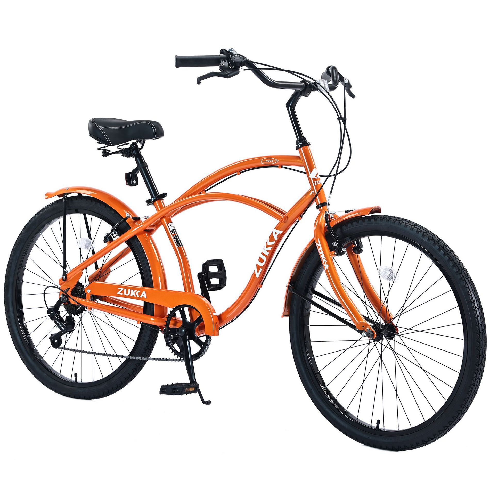 PAGED 26 Inch Beach Cruiser Bike with 7 Speed Gears, Comfort Bicycle for Adults with Solid Frame, Orange
