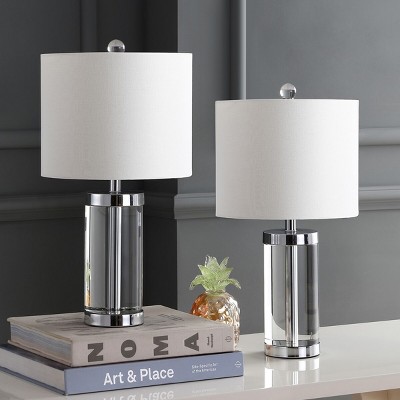 Laurie Clear Crystal Cylinder Table Lamp Set with White Cotton Shade