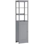 kleankin Tall Bathroom Storage Cabinet, Freestanding Linen Tower with 3-Tier Open Shelf and Cupboard, Slim Floor Organizer