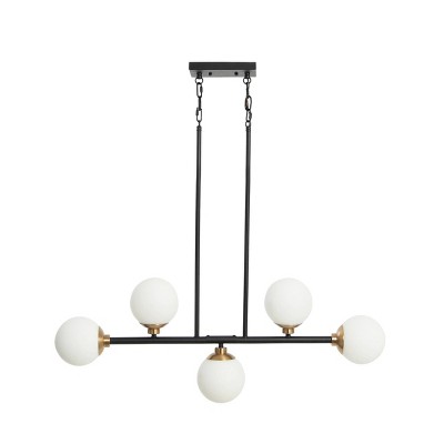 Matte Black Metal and Frosted Glass 5-Light Linear Chandelier