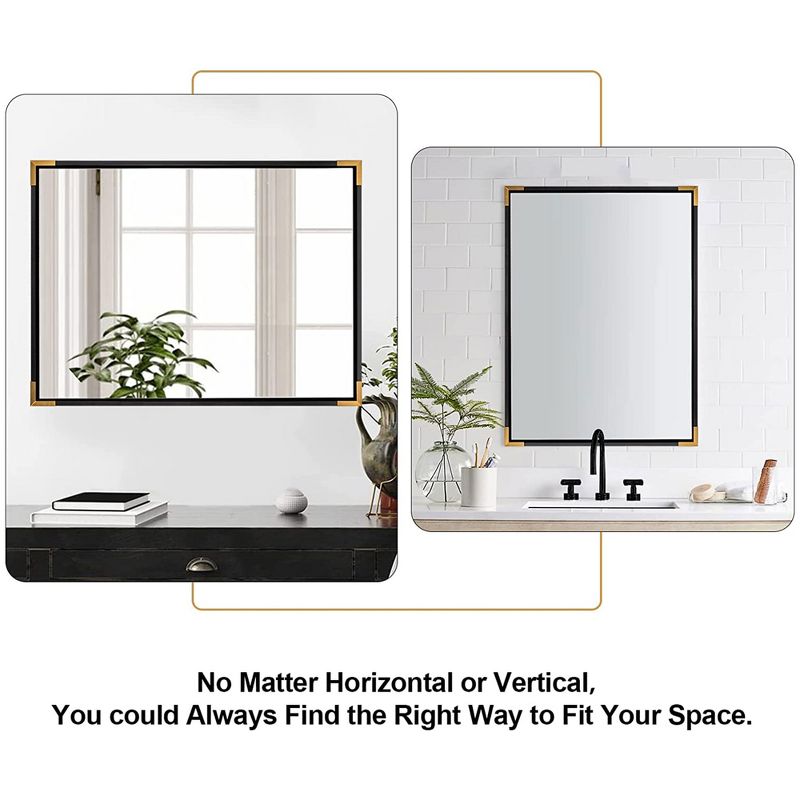 ANDY STAR 30 x 40 Inch Rectangular Wood Framed Vanity Mirror with 2 Tone Black Frame with Gilded Gold Corners for Bathrooms, Entryways, and Bedrooms, 2 of 7