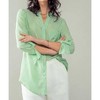 Women's Stripe Collarless Button Down Shirt - Urban Daizy - image 2 of 4