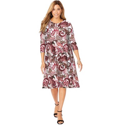 Jessica London Women's Plus Size Stretch Knit Three-Quarter Sleeve T-Shirt Dress