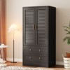 Wardrobe Armoire Closet with 2 Shutter Doors, Wardrobe with Hanging Rods and 2 Drawers, Modern Bedroom Armoire with Gold Handles - 3 of 4