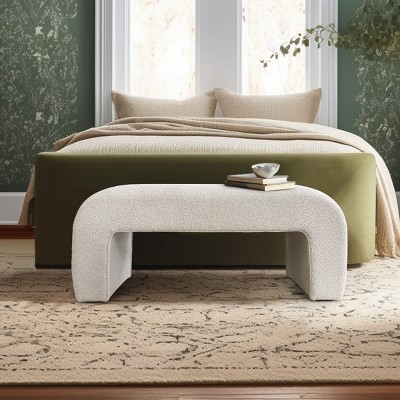 Lily 47" Cream Upholstered Large Bouclé Waterfall Bench Look,Modern Storage Bench for Bedroom-Maison Boucle