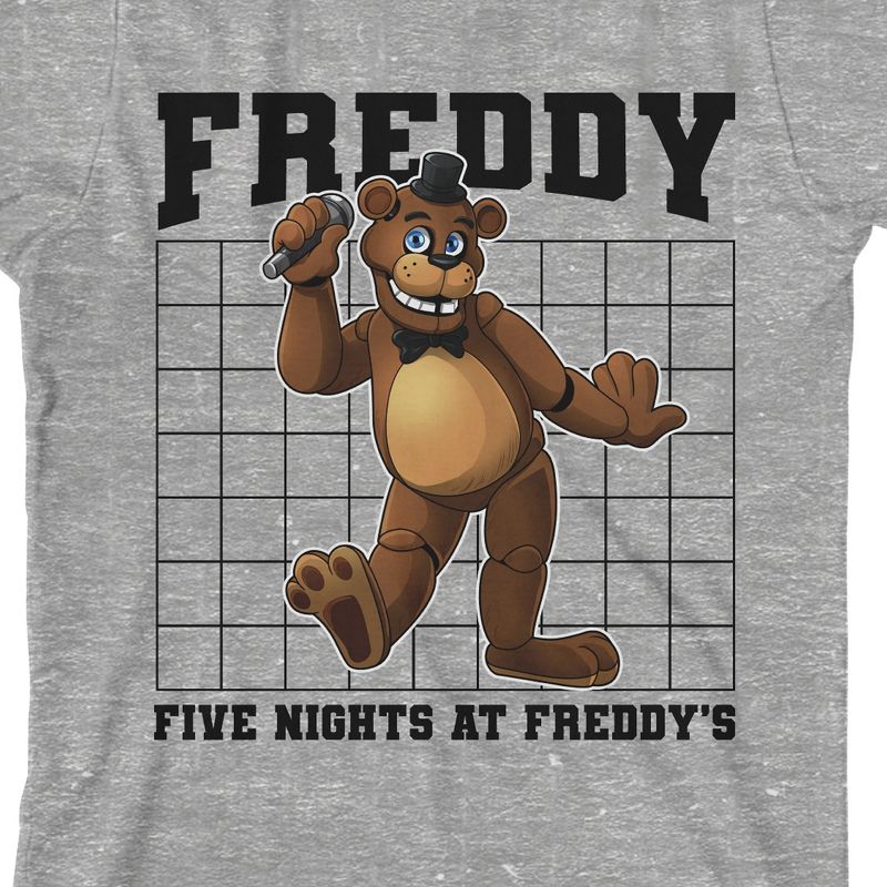 Five Nights At Freddy's Freddy With Microphone Boy's Athletic Heather T-shirt, 2 of 4