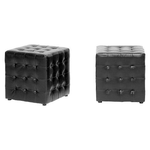 Set Of 2 Siskal Modern Cube Ottoman Black Baxton Studio Target