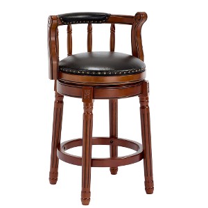 Lyngins Counter Height Bar Stool (29.5" Seat Height), 360° Swivel Bar Stool, Cow Top Leather Upholstery, Wooden Counter Stools with Curved Backrest - 1 of 4