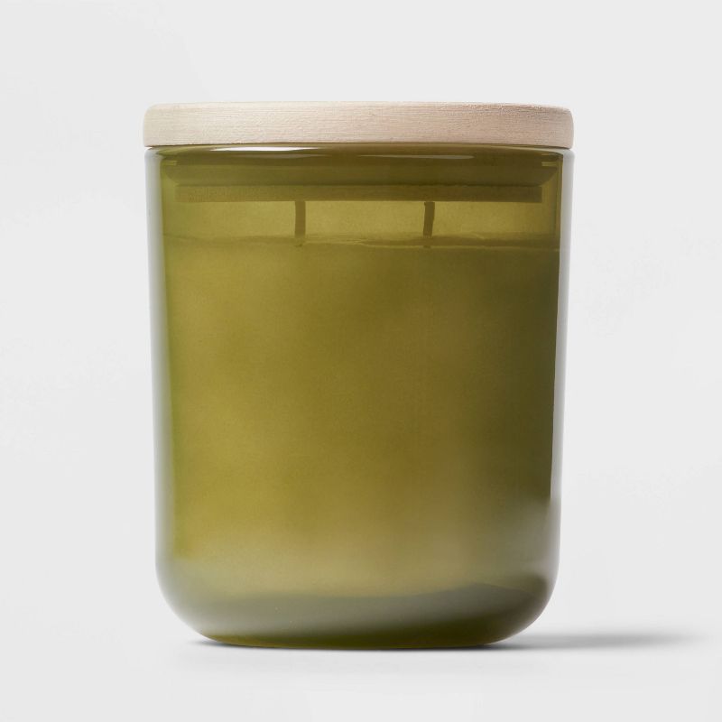 2-Wick Round Bottom Glass Fresh Linen + Sea Salt Lidded Jar Candle Green 11oz - Threshold&#8482;, 1 of 7
