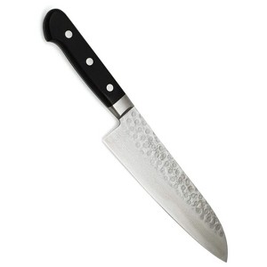 Kikuichi Cutlery Warikomi Elite Damascus Tsuchime 7" Santoku Knife - 1 of 3