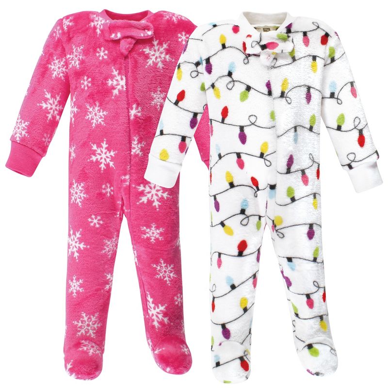 Hudson Baby Infant Girl Plush Sleep and Play, Pink Christmas Lights, 1 of 5