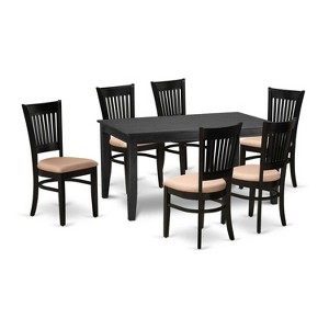 HomeStock 7-Pc Rectangle Black Finish Solid Wood Top Dining Table with 6 Chairs with Slat Back - 1 of 4