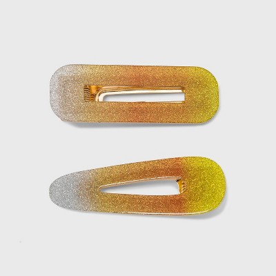 Ombre Glitter Candy Corn Snap Clip Set - 2pc