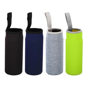 Unique Bargains Neoprene Insulated Water Bottle Sleeves with Finger Strap 2.56"x7.09" 4 Pcs Black Navy Blue Green Gray - 1 of 4