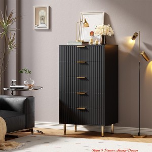 Hallway Fluted 5 Drawer Storage Dresser, Tall Modern Chest w/ Ample Deep Drawers and Wide Top, Wooden Organizer - 1 of 4