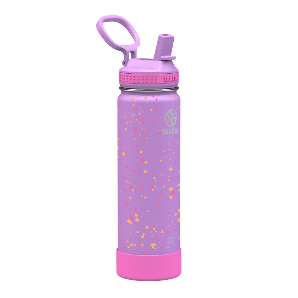 Takeya 22oz Kids&#39; Stainless Steel 2 Color Confetti Insulated Water Bottle with Straw Lid - Purple Love