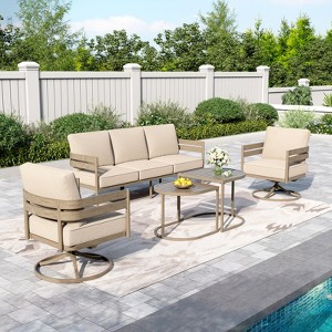 Captiva Designs 4 Pieces Outdoor Patio Wood-Like Furniture Conversation Set with Ultra Thick Cushion and Nesting Coffee Table - 1 of 4