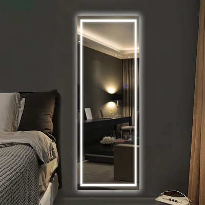 16 in. W x 63 in. H LED Rectangle Aluminum Frameless Rounded Corner Silver Full-Length Mirror