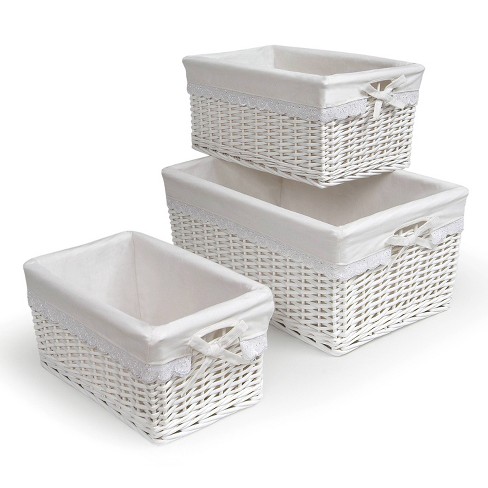 Badger Basket 3-Piece Wicker Basket Set, White