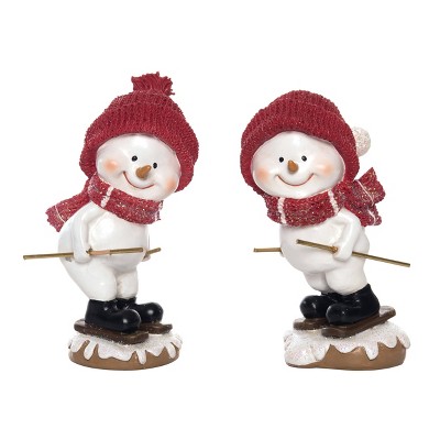 Transpac Resin Cutie Knit Hat Skiing Snowman Figurine 2 Decorative Object for Christmas Indoor Use Tabletop Decoration Gift Giving and Hostess Gifts
