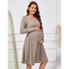 Women's Maternity V Neck Dress Casual Long Sleeve Knit Midi Sweater Dress with Pocket Photoshoot Baby Shower - 2 of 4