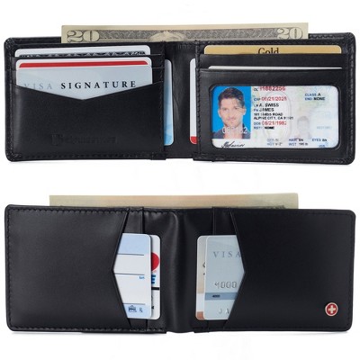 Alpine Swiss Men’s Delaney Slimfold RFID Safe Slim Bifold Wallet Smooth Leather Comes in Gift Box