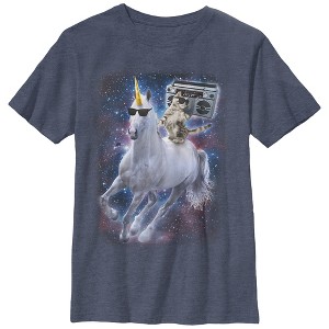 Boy's Lost Gods Boombox Cat and Unicorn Space Song T-Shirt - 1 of 2