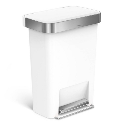 Simplehuman 45l Rectangular Liner Rim Kitchen Step Trash Can White Plastic:  Indoor Garbage Can, 11 Gallon Capacity : Target