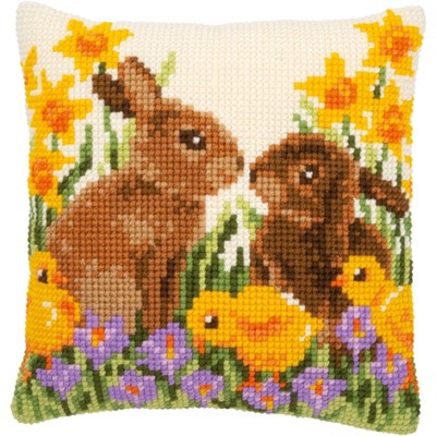Vervaco Counted Cross Stitch Cushion Kit 16"X16"-Rabbits with chicks