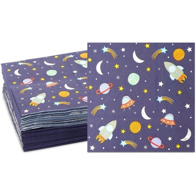 Blue Panda 50 Pack Rocket Ship Napkins for Outer Space Birthday Party (Blue, 5 x 5 In)